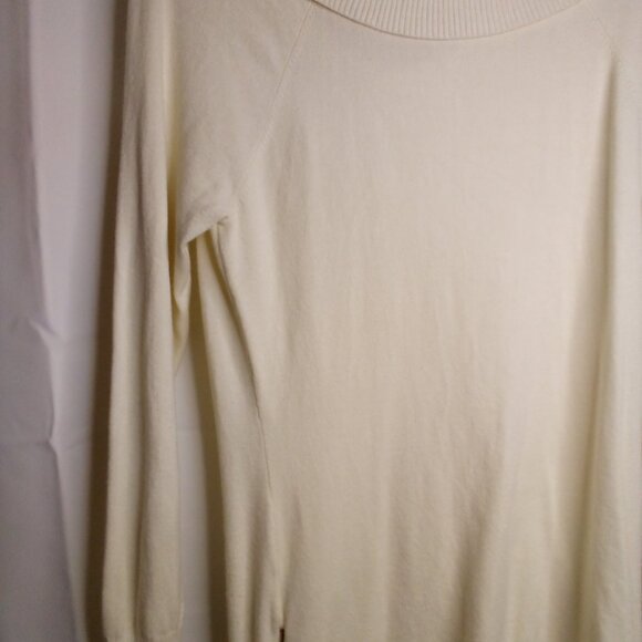 Guess Sweater Tunic Women L Long Sleeve Cowl Neck Zip Sides Off White - Picture 15 of 16